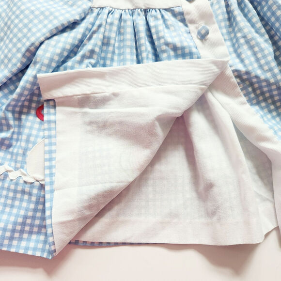 Vintage 1980s Baby Girl Easter Dress Blue Gingham Bunny & Tulip Teapot 18 Months - Picture 8 of 9